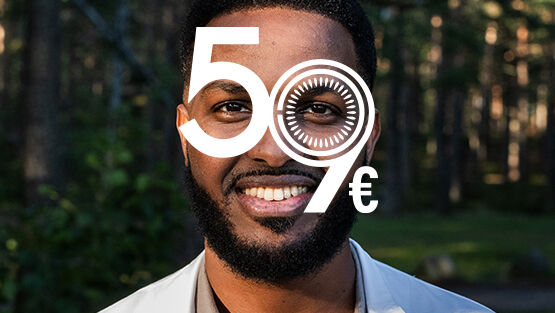 Mies ja 59 € -teksti